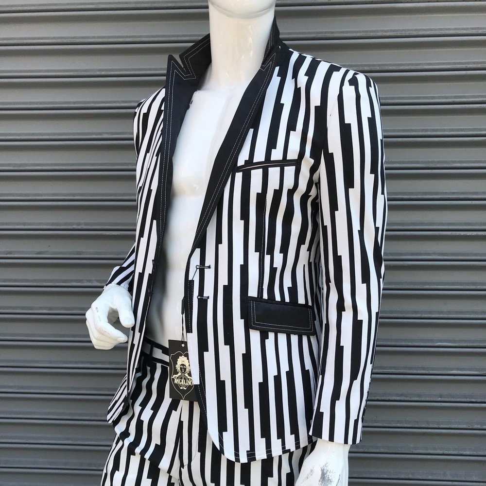 Men’s Angelino Black | White The Piano Casual Prom | Tuxedo | Blazer